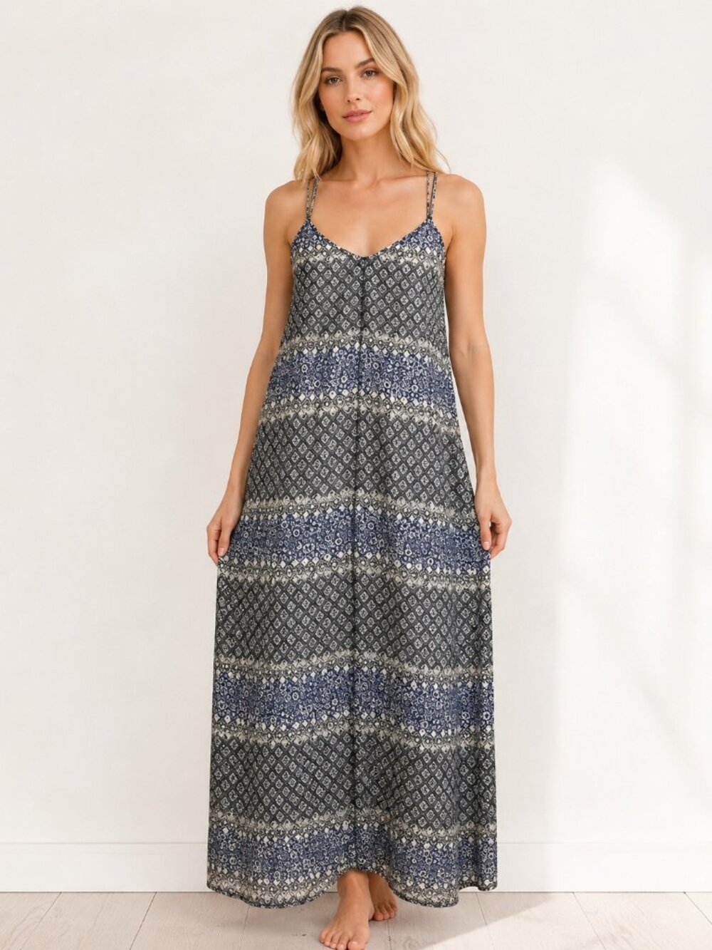 Madewell Moroccan Tile Blue White Crossback Chiffon Maxi Dress Small